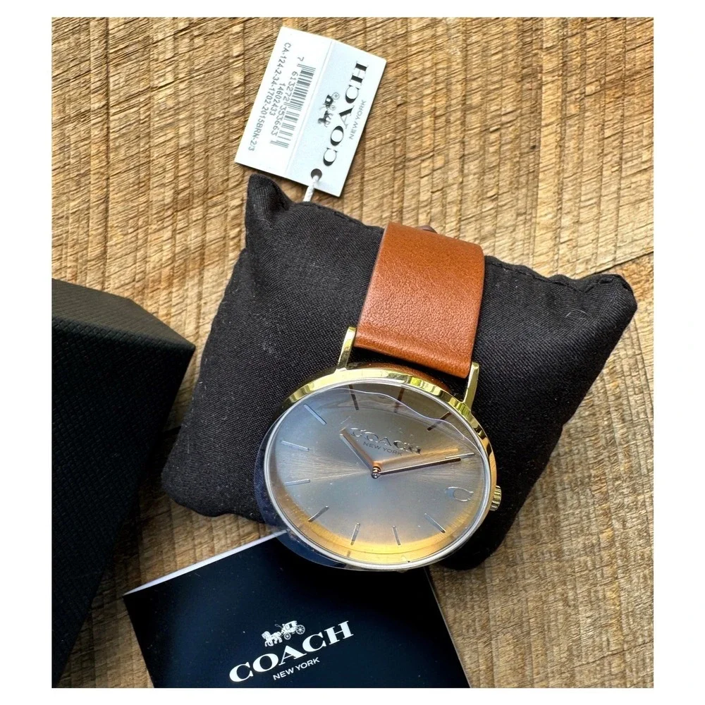 Coach Charles Gold Dial Watch‎ with a Brown Leather Strap (Model 14602433)